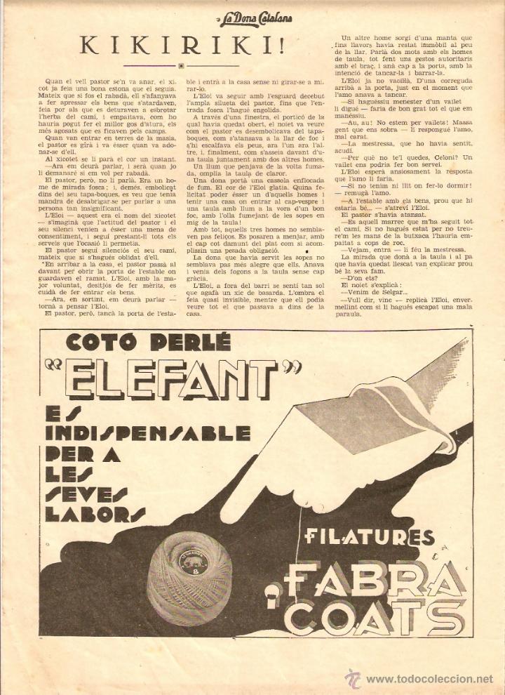 Collecting paper: A&Ntilde;O 1935 RECORTE PRENSA PUBLICIDAD EN CATALAN HILO ELEFANT COTO PERLE FABRA COATS
