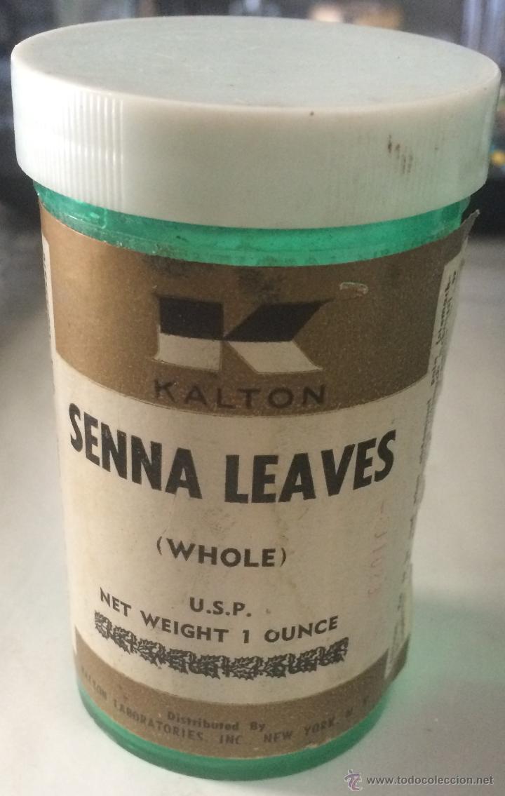 Coleccionismo: Bote de medicina natural, hojas de senna. Producto de USA. Vintage, a&ntilde;os 70.