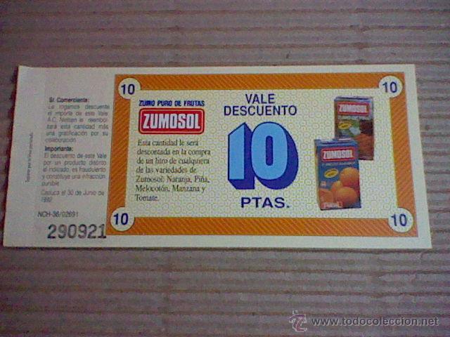 Sammelleidenschaft Papier: vale descuento 1992 zumo zumosol 10 ptas