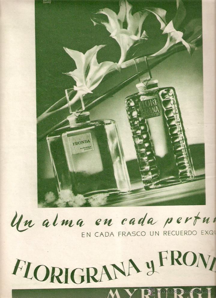 Coleccionismo: A&Ntilde;O 1948 RECORTE PRENSA PUBLICIDAD FRASCO COLONIA FLORIGRANA FRONDA MYRURGIA PERFUMERIA