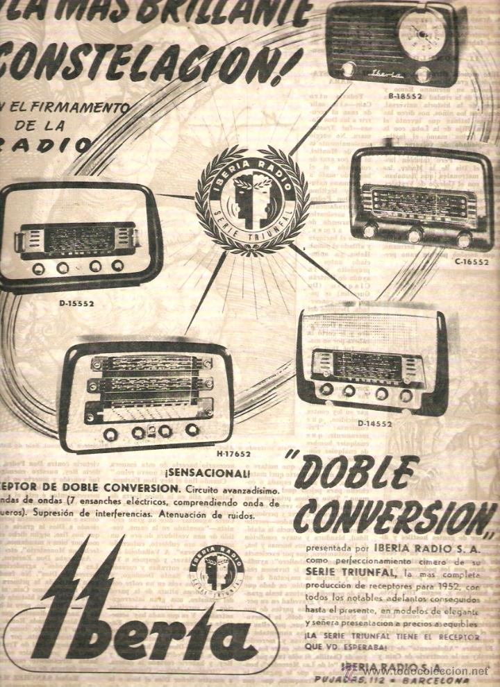 Coleccionismo: A&Ntilde;O 1951 RECORTE PRENSA PUBLICIDAD IBERIA RADIO RECEPTOR DOBLE CONVERSION
