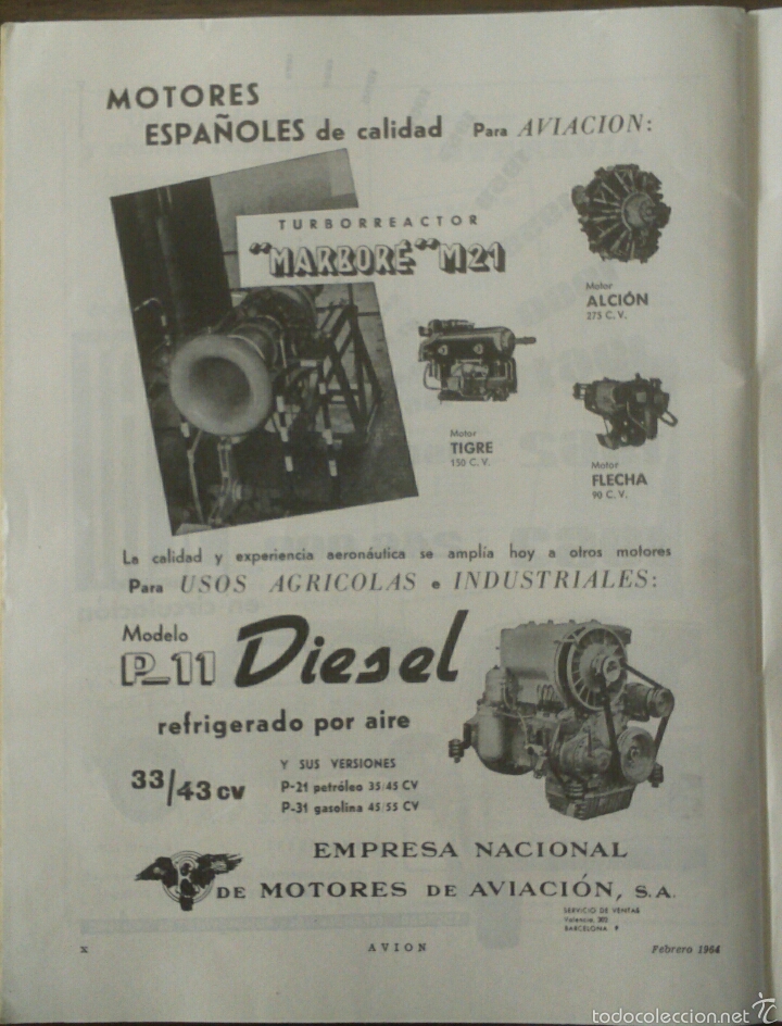 Collezionismo: Publicidad aviones empresa nacional de motores de aviaci&oacute;n S.A de 1964