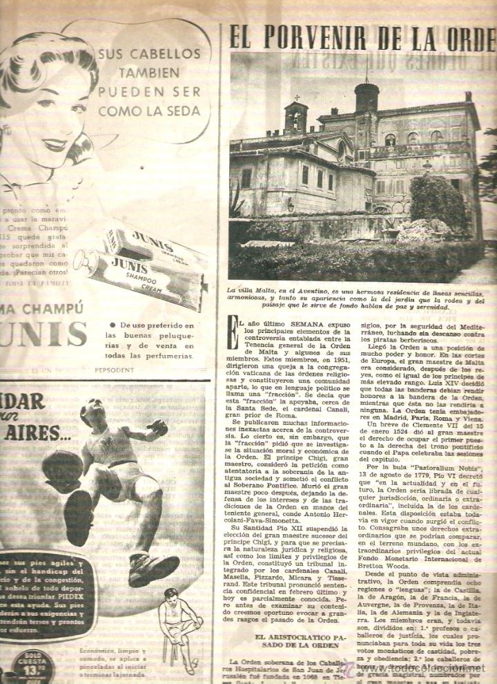 Collezionismo: A&Ntilde;O 1953 RECORTE PRENSA EL PORVENIR DE LA ORDEN DE MALTA CABALLEROS DE MALTA
