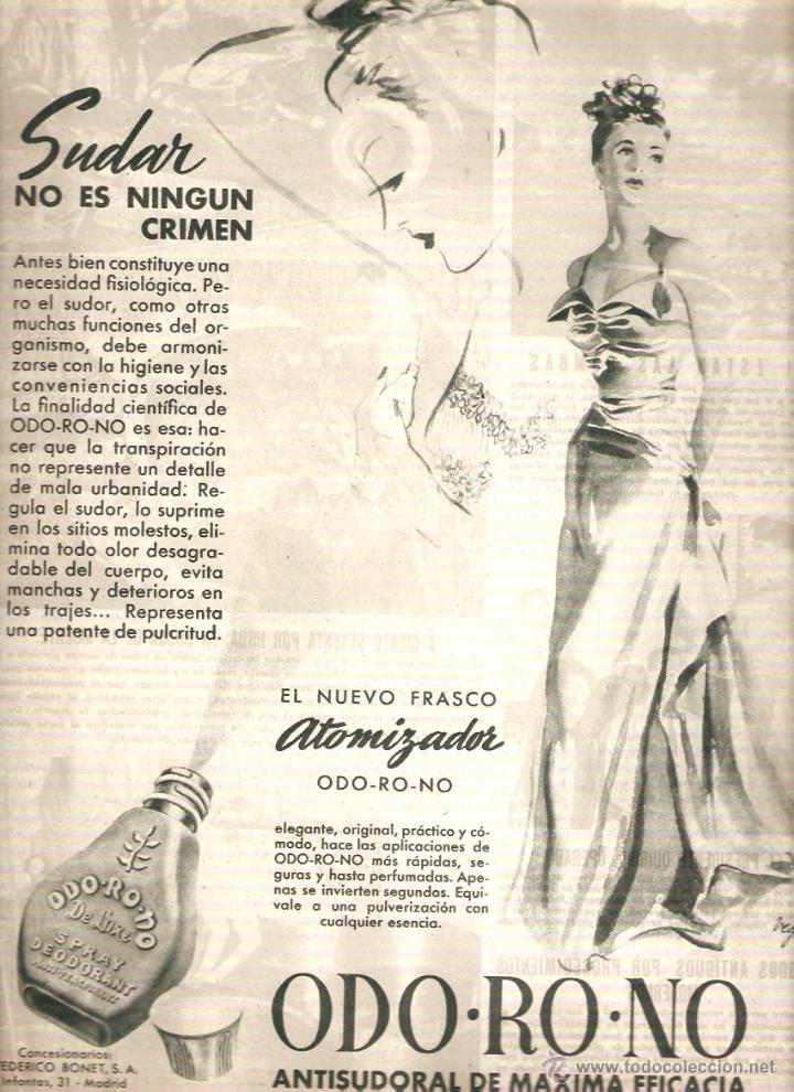 Collecting paper: A&Ntilde;O 1953 RECORTE PRENSA PUBLICIDAD DESODORANTE ODORONO ODO RO NO FEDERICO BONET ANTISUDORAL SUDOR