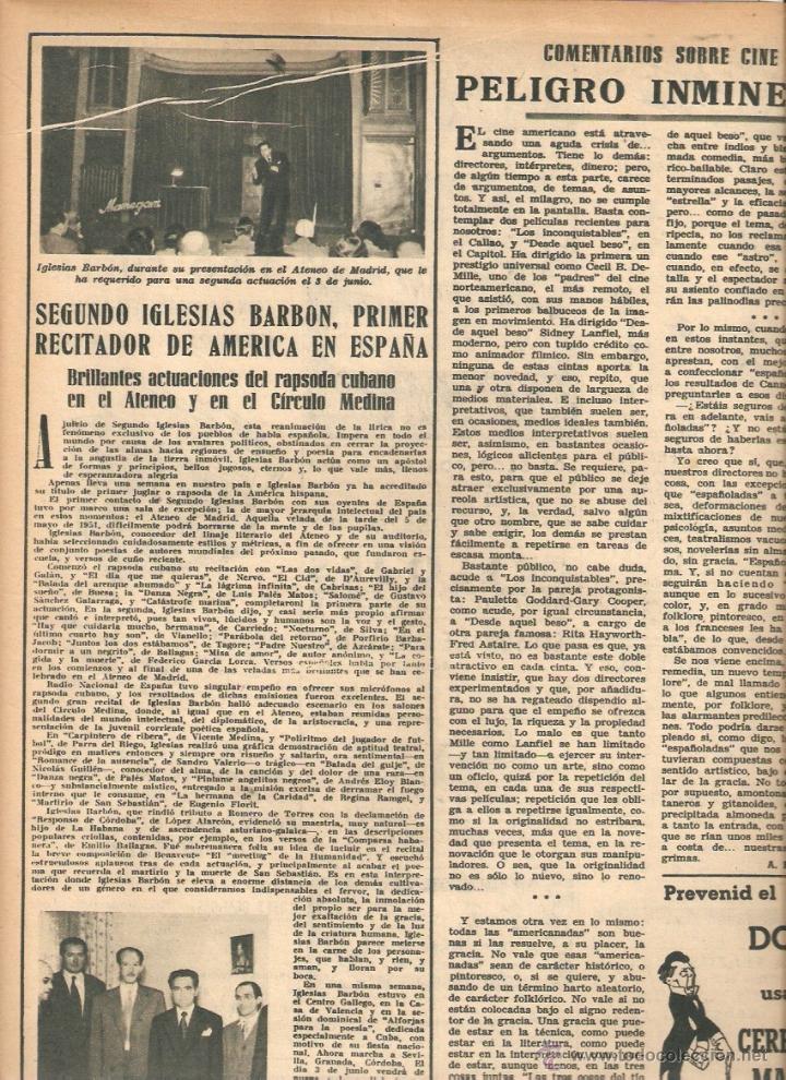 Collectionnisme: A&Ntilde;O 1951 RECORTE PRENSA SEGUNDO IGLESIAS BARBON RAPSODA CUBANO EN EL ATENEO CIRCULO MEDINA MADRID