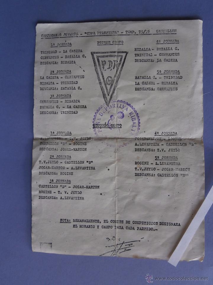 Collezionismo: campeonato juvenil - pe&ntilde;a deportiva ribalta - copa primavera - temporada 75/76 castellon