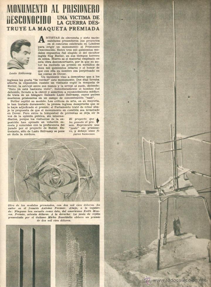 Collecting paper: A&Ntilde;O 1953 RECORTE  PRENSA MONUMENTO AL PRISIONERO DESCONOCIDO LASLO SZILVASSY ESCULTURA