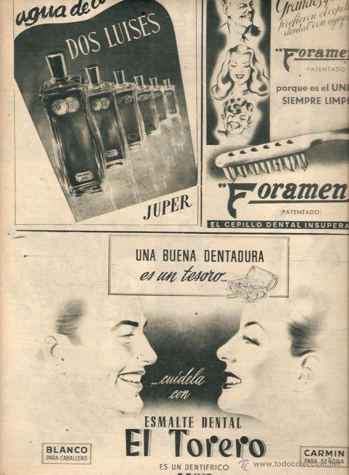 Collecting paper: A&Ntilde;O 1950 RECORTE PRENSA PUBLICIDAD COLONIA DOS LUISES JUPER CEPILLO DENTAL FORAMEN EL TORERO