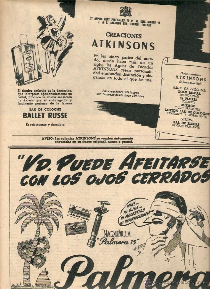 Collecting paper: A&Ntilde;O 1951 RECORTE PRENSA PUBLICIDAD MAQUINILLA AFEITAR PALMERA COLONIA BALLET RUSSE ATKINSONS