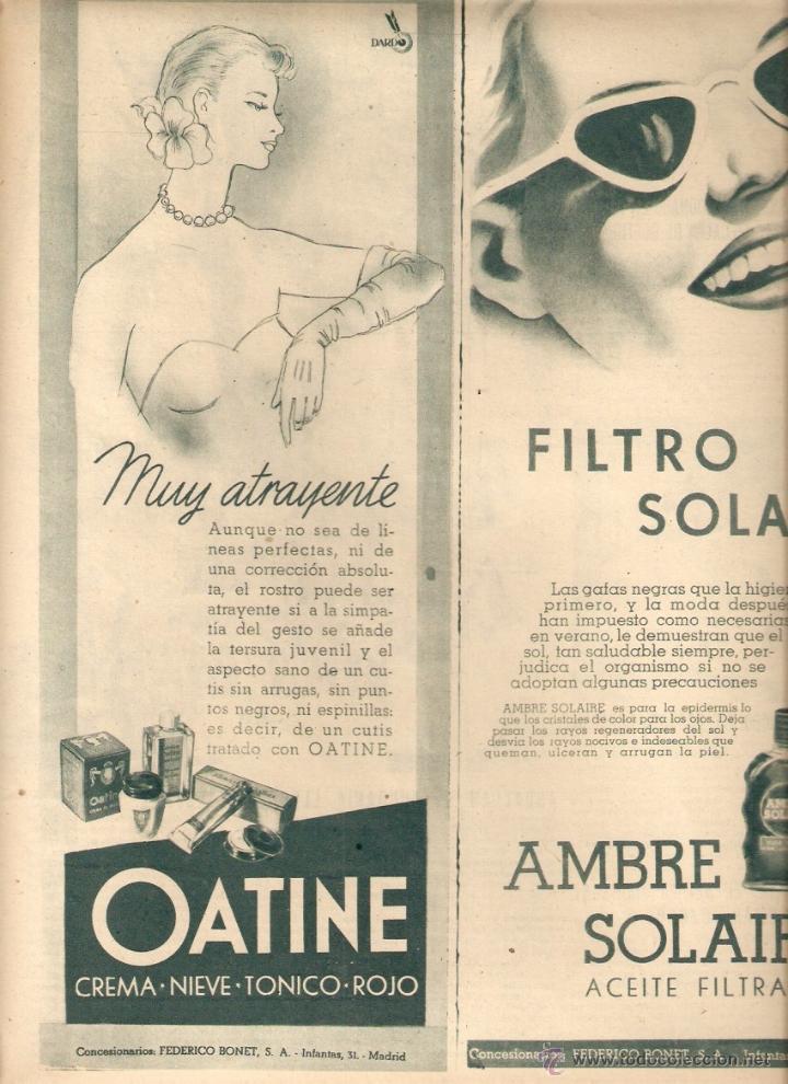 Collecting paper: A&Ntilde;O 1949 RECORTE PRENSA PUBLICIDAD OATINE FEDERICO BONET FILTRO SOLAR AMBRE SOLAIRE