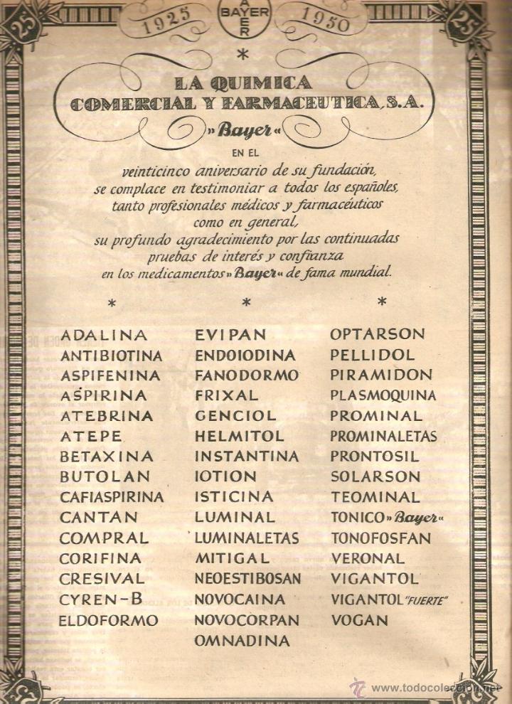 Collecting paper: A&Ntilde;O 1950 RECORTE PRENSA PUBLICIDAD PRODUCTOS QUIMICA COMERCIAL Y FARMACEUTICA BAYER