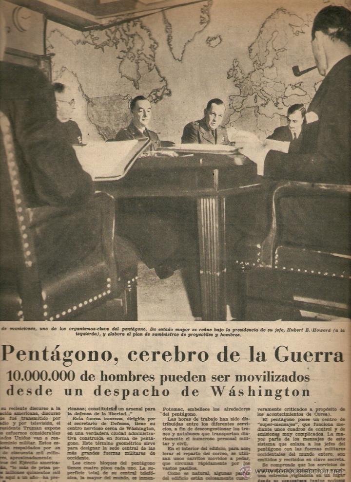 Collecting paper: A&Ntilde;O 1950 RECORTE PRENSA EL PENTAGONO CEREBRO DE LA GUERRA WASHINGTON HUBERT HOWARD