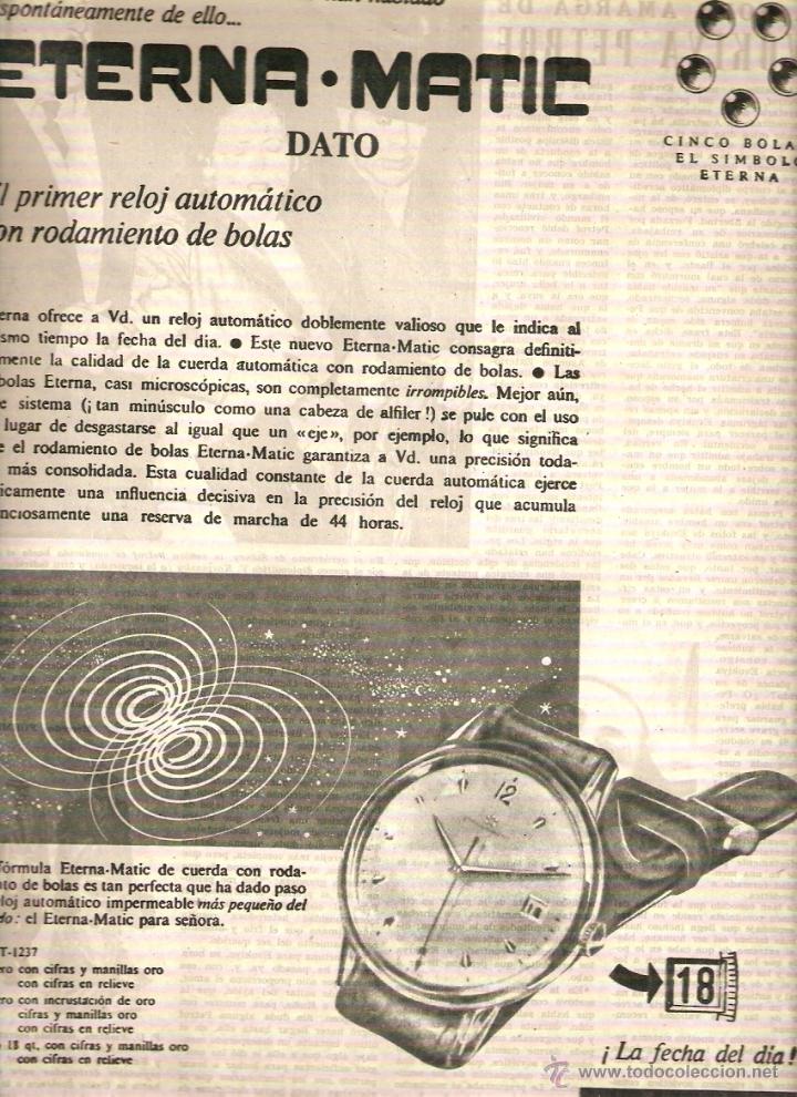 Collecting paper: A&Ntilde;O 1954 RECORTE PRENSA PUBLICIDAD RELOJ AUTOMATICO ETERNA MATIC RODAMIENTO DE BOLAS