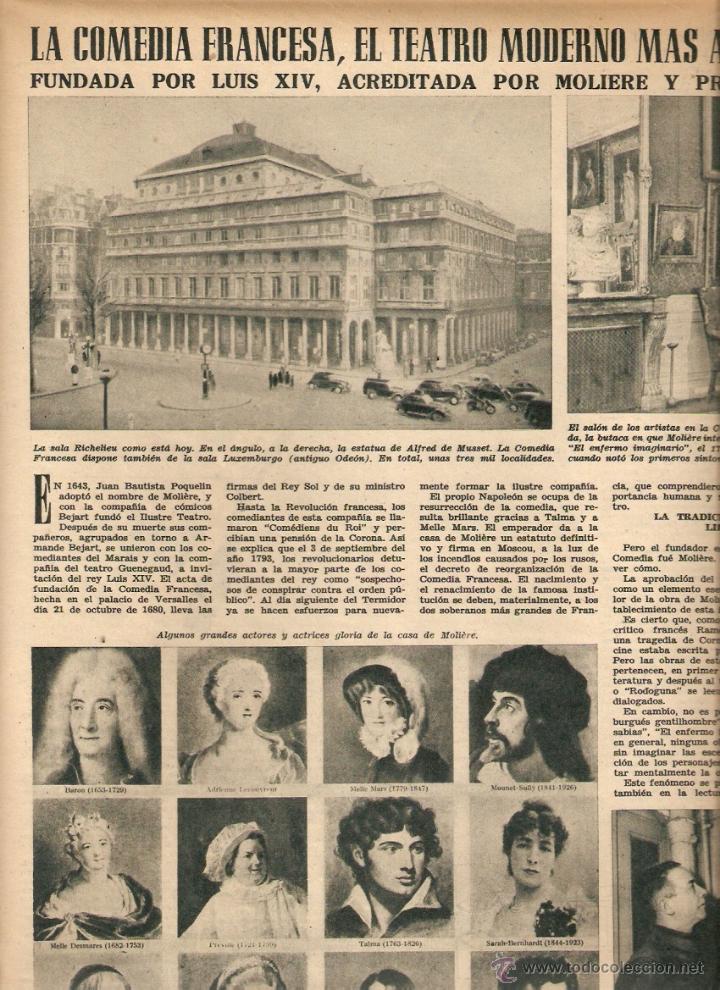 Collectionnisme: A&Ntilde;O 1951 RECORTE PRENSA LA COMEDIA FRANCESA EL TEATRO MODERNO MAS ANTIGUO DEL MUNDO TULIPAN PUBLI