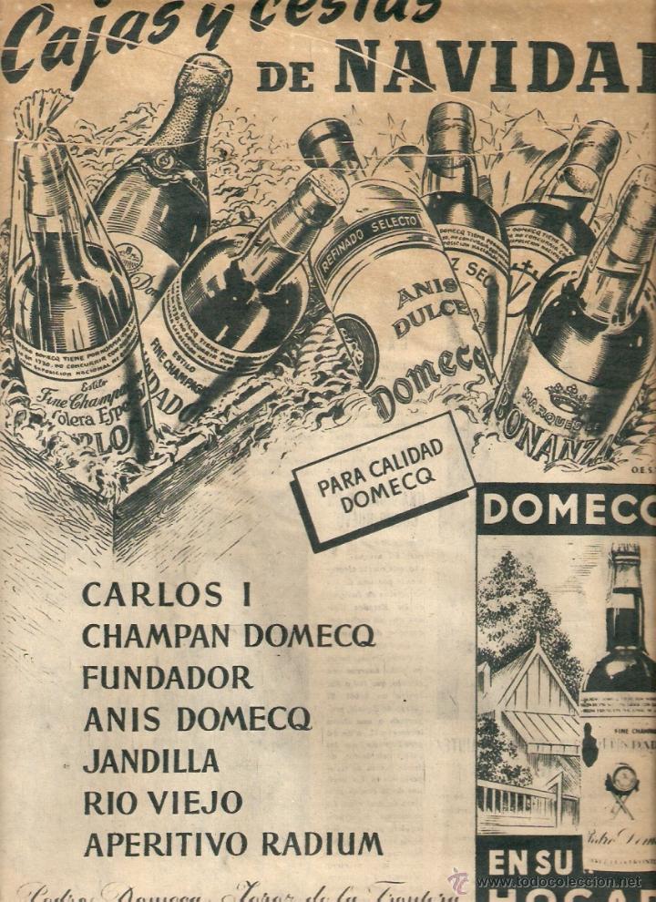 Collectionnisme: A&Ntilde;O 1949 RECORTE PRENSA PUBLICIDAD BEBIDAS PRODUCTOS DOMECQ CARLOS I CHAMPAN FUNDADOR ANIS