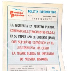 Coleccionismo: BOLETIN INFORMATIVO ·· PARTIDO POPULAR ·· CREVILLENTE ·· ALICANTE ·· Nº1 · 1996