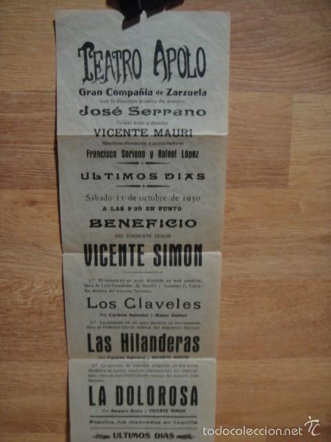 Sammelleidenschaft Papier: teatro apolo - compa&ntilde;ia de zarzuela de jose serrano - a&ntilde;o 1930