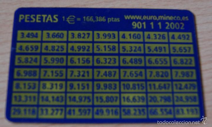 Coleccionismo: Conversor pl&aacute;stico pesetas a euros. Tarjeta &oacute;ptica conversora campa&ntilde;a de comunicaci&oacute;n