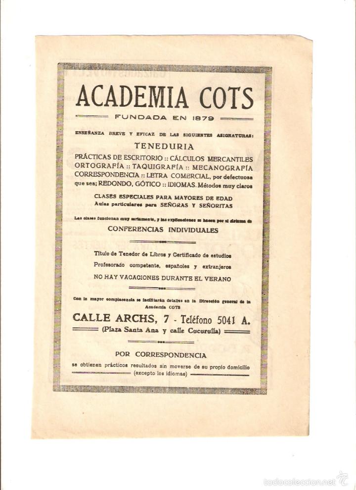 Collectionnisme: A&Ntilde;O 1922 RECORTE PRENSA PUBLICIDAD ACADEMIA COTS CLASES CALLE ARCHS MECANOGRAFIA