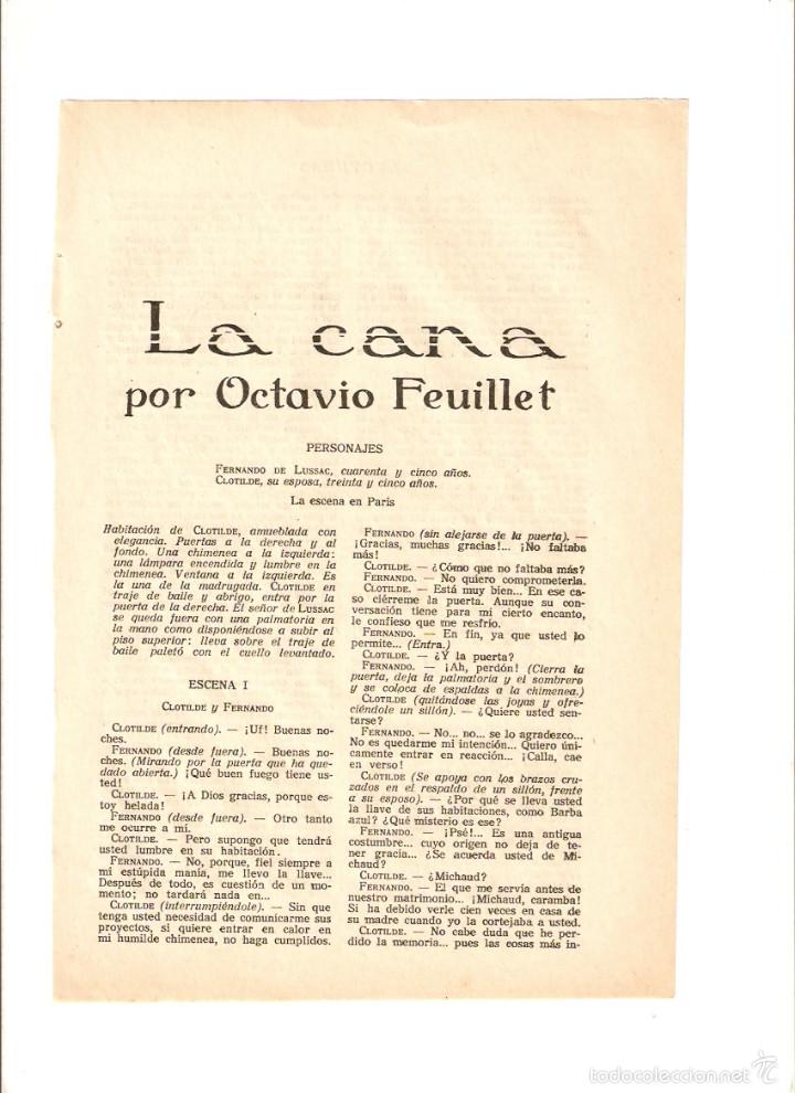 Collectionnisme: A&Ntilde;O 1922 RECORTE PRENSA RELATO OBRA TEATRO GUION LA CANA OCTAVIO FEUILLET ILUSTRACIONES SOUSA DIBUJO