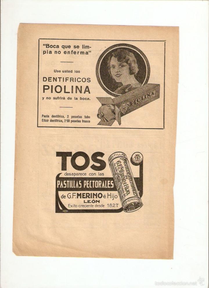 Sammelleidenschaft Papier: A&Ntilde;O 1926 RECORTE PRENSA PUBLICIDAD DENTIFRICO PIOLINA PASTILLAS PECTORALES MERINO LEON TOS