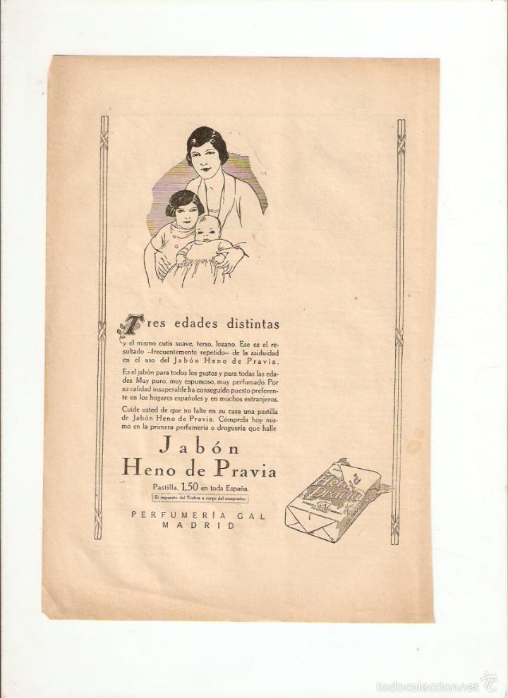 Collectionnisme: A&Ntilde;O 1926 RECORTE PRENSA PUBLICIDAD PASTILLA JABON HENO DE PRAVIA PERFUMERIA GAL MADRID