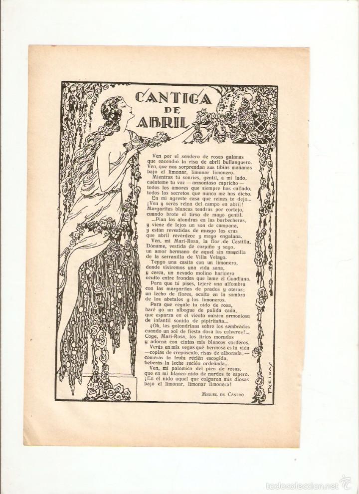 Collectionnisme: A&Ntilde;O 1926 RECORTE PRENSA POESIA CANTIGA DE ABRIL MIGUEL DE CASTRO ILUSTRACION FREIXAS DIBUJO