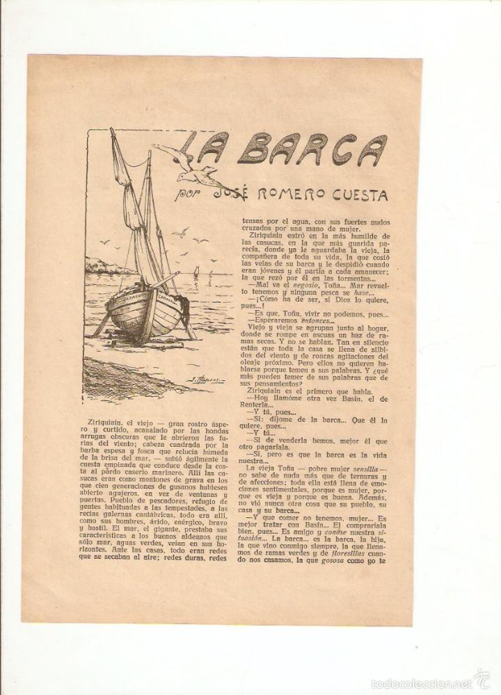 Colecionismo: A&Ntilde;OS 20 RECORTE PRENSA RELATO CORTO LA BARCA JOSE ROMERO CUESTA ILUSTRACIONES RAPSOS