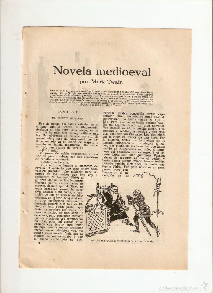Coleccionismo: A&Ntilde;O 1922 RECORTE PRENSA RELATO NOVELA MEDIOEVAL MARK TWAIN ILUSTRACIONES DE JUNCEDA DIBUJO