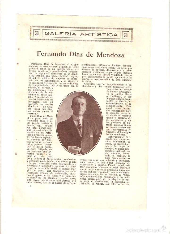 Sammelleidenschaft Papier: A&Ntilde;O 1922 RECORTE PRENSA FERNANDO DIAZ DE MENDOZA ACTOR DE TEATRO ARTISTA