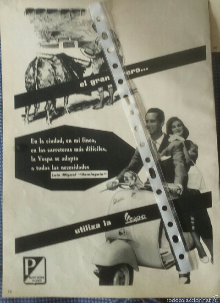 Coleccionismo: Publicidad Moto Vespa 1958 con Luis Miguel Dominguin