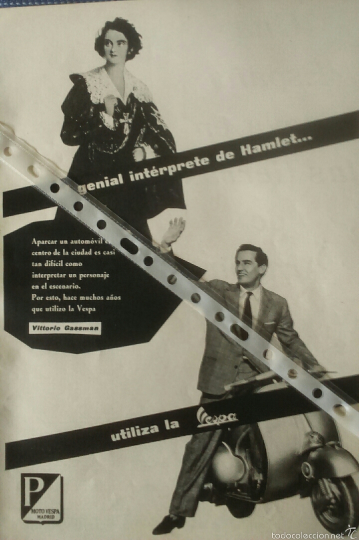 Coleccionismo: Publicidad Moto Vespa 1958 con Vittorio Gassman