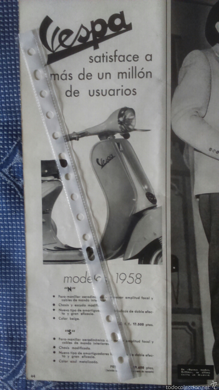 Coleccionismo: Publicidad Moto Vespa de 1958