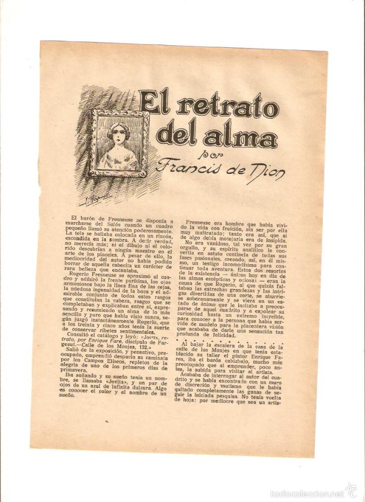 Collectionnisme: A&Ntilde;O 1923 RECORTE PRENSA RELATO CORTO EL RETRATO DEL ALMA FRANCIS DE NION ILUSTRACIONES RAPSOS