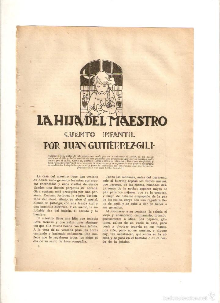 Collezionismo: A&Ntilde;O 1923 RECORTE PRENSA CUENTO INFANTIL LA HIJA DEL MAESTRO JUAN GUTIERREZ GILI LONGORIA ILUSTRACION