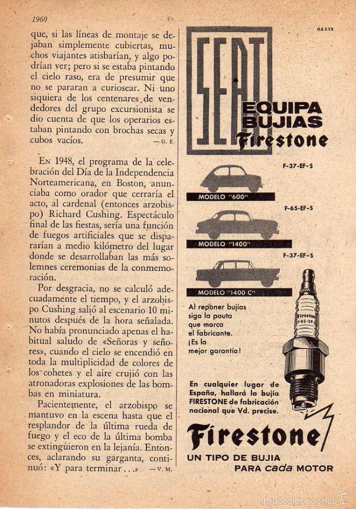 Coleccionismo: ANUNCIO PUBLICIDAD BUJIAS FIRESTONE PARA SEAT