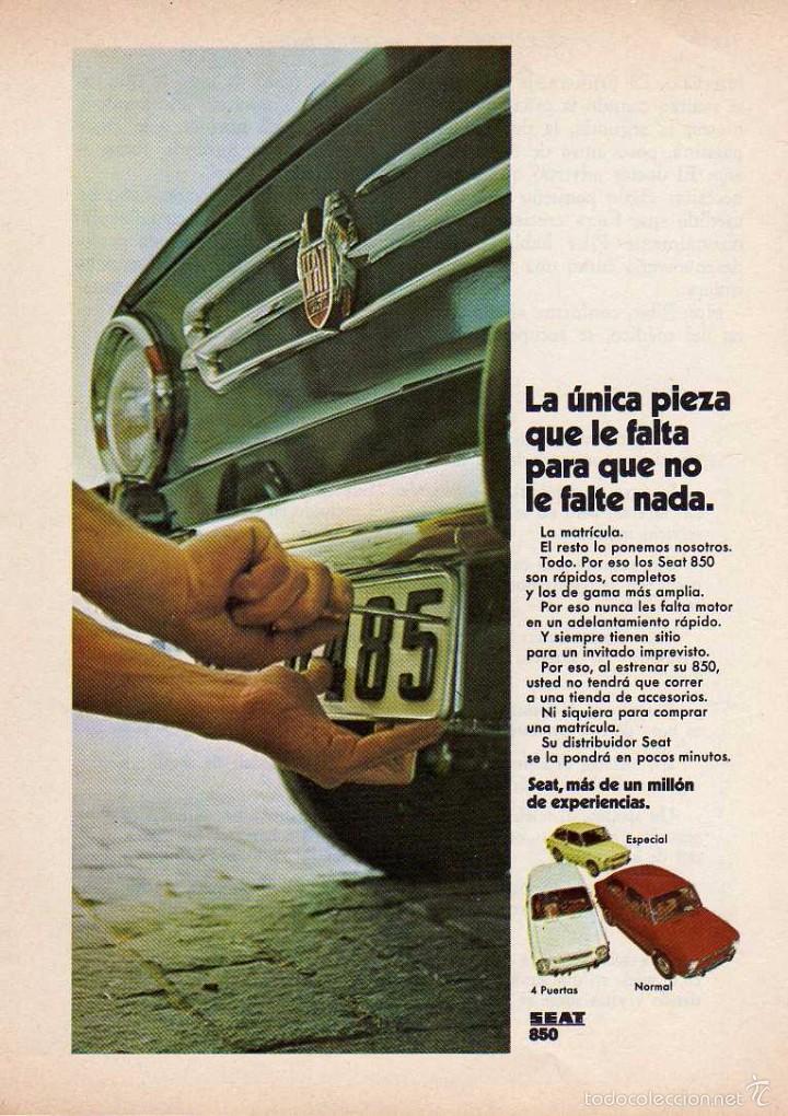 Coleccionismo: ANUNCIO PUBLICIDAD AUTOMOVILES SEAT 850