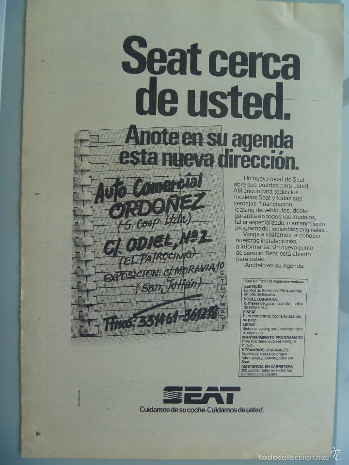 Coleccionismo: HOJA DE PERIODICO PUBLICIDAD DE COMERCIAL DE VEHICULOS  SEAT  , A&Ntilde;OS 80