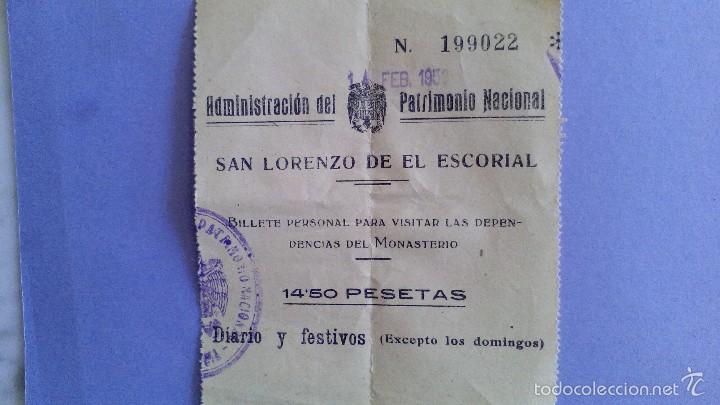 Coleccionismo: antiguo billete de entrada san lorenzo del escorial 1953