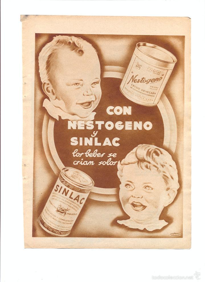 Collectionnisme: A&Ntilde;O 1936 RECORTE PRENSA PUBLICIDAD NESTLE NESTOGENO SINLAC LECHE ALIMENTOS INFANTILES