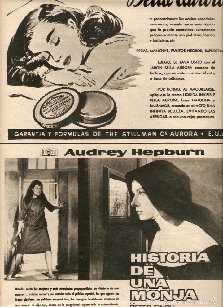 Coleccionismo: A&Ntilde;O1959 RECORTE PRENSA PUBLICIDAD CINE PELICULA HISTORIA DE UNA MONJA HEPBURN BELLA AURORA COSMETIC