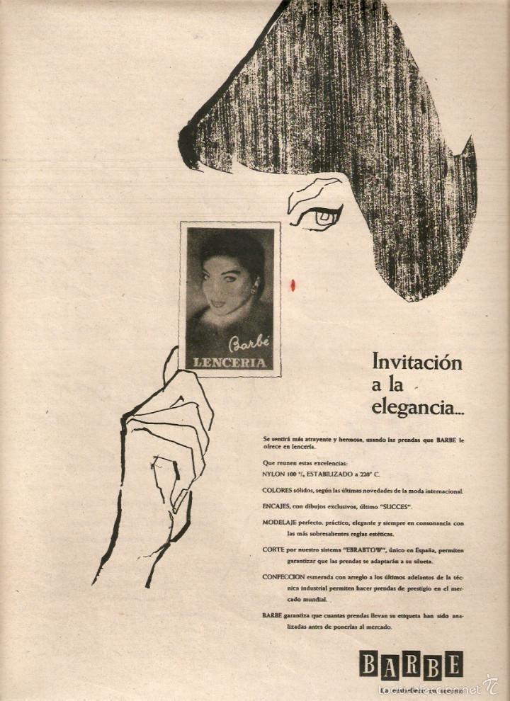 Sammelleidenschaft Papier: A&Ntilde;O 1959 RECORTE PRENSA PUBLICIDAD LENCERIA BARBE COSMETICA PERFUMERIA JABON VERA