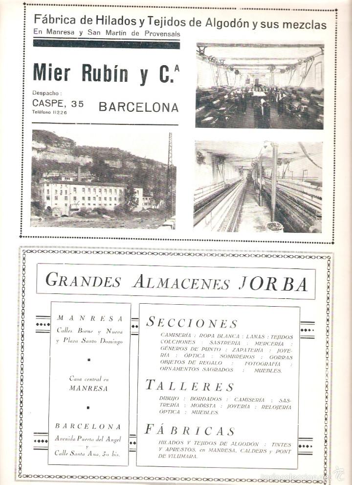 Collezionismo: A&Ntilde;O 1929 MANRESA SERRALLERIA ARTISTICA EPIFANI ARMENGOL FABRICA HILADOS  MIER RUBIN ALMACENES JORBA
