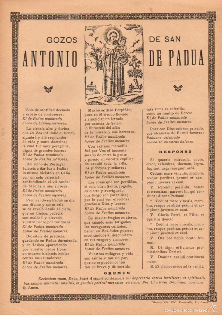 Coleccionismo: GOIGS GOZOS DE SAN ANTONIO DE PADUA (HEREUS VDA. PLA, c. 1900)