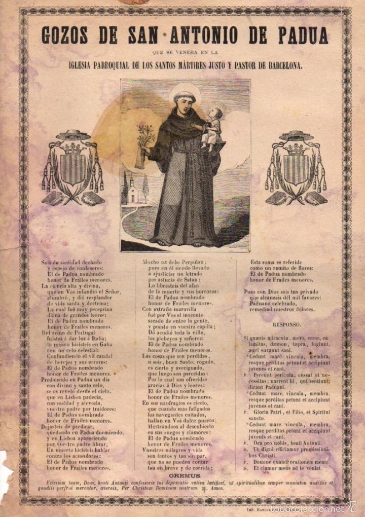 Coleccionismo: GOIGS GOZOS DE SAN ANTONIO DE PADUA EN BARCELONA (IMP. BARCELONESA, c. 1900)