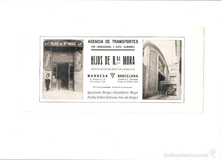 Sammelleidenschaft Papier: A&Ntilde;O 1929 PUBLICIDAD TIPO POSTAL MANRESA AGENCIA TRANSPORTES HIJOS DE BRA. MORA ACARREOS
