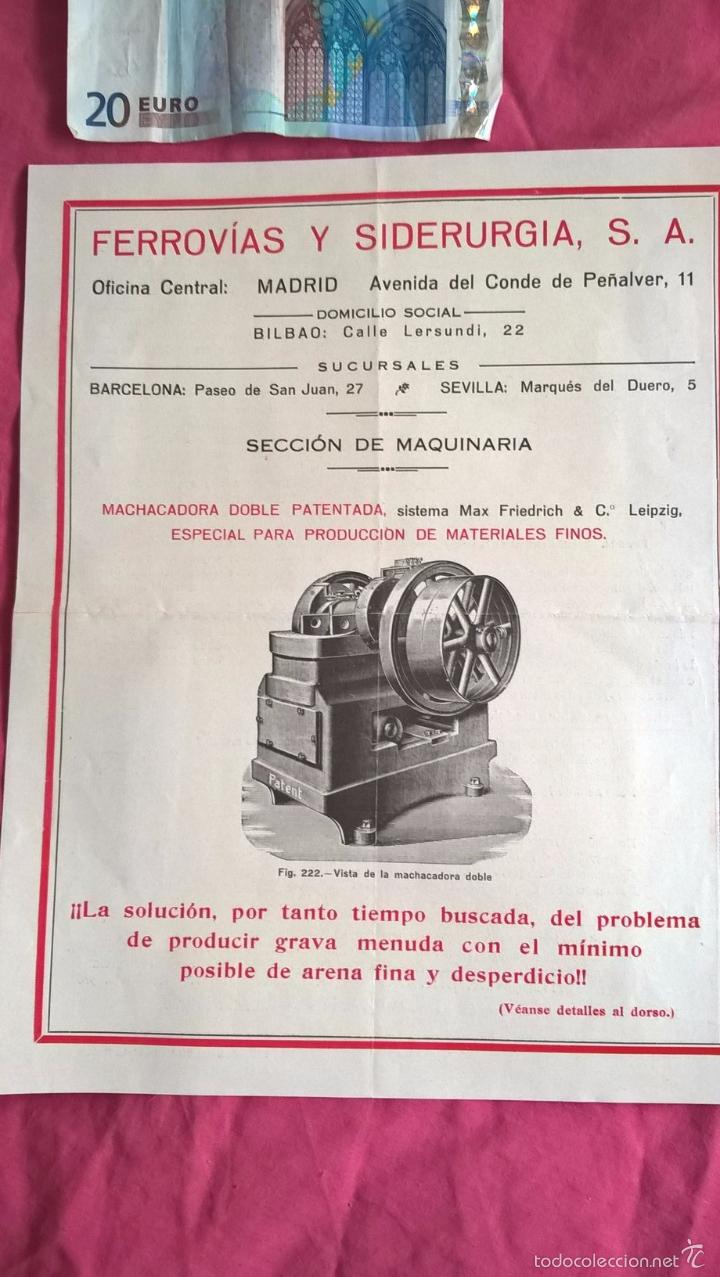Coleccionismo: Ferrov&iacute;as y Siderurgia. Antigua publicidad de machacadora. Sobre 1928
