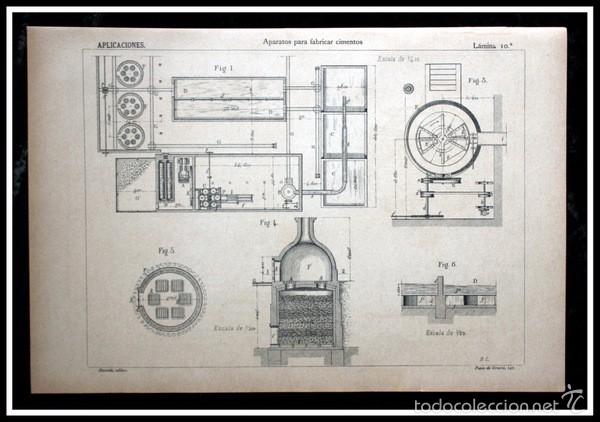Coleccionismo: 1887 - APARATOS PARA FABRICAR CIMIENTOS - L&aacute;mina GRABADA - ORIGINAL