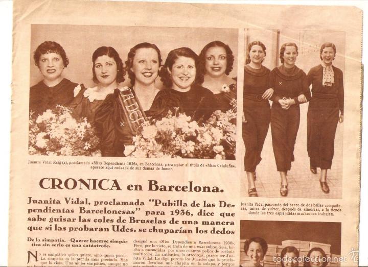 Collezionismo: A&Ntilde;O1936 RECORTE PRENSA MISS CATALU&Ntilde;A JACINTA VIDAL PUBILLA DEPENDIENTAS ANGELITA SANGRA MARIA COLOME