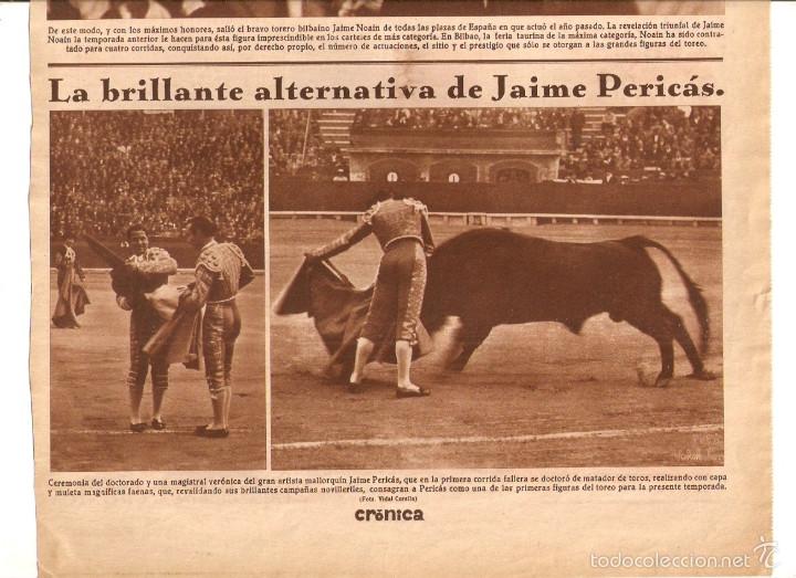 Coleccionismo: A&Ntilde;O 1936 RECORTE PRENSA TOROS TOREO TORERO JAIME NOAIN ALTERNATIVA DE JAIME PERICAS VALENCIA